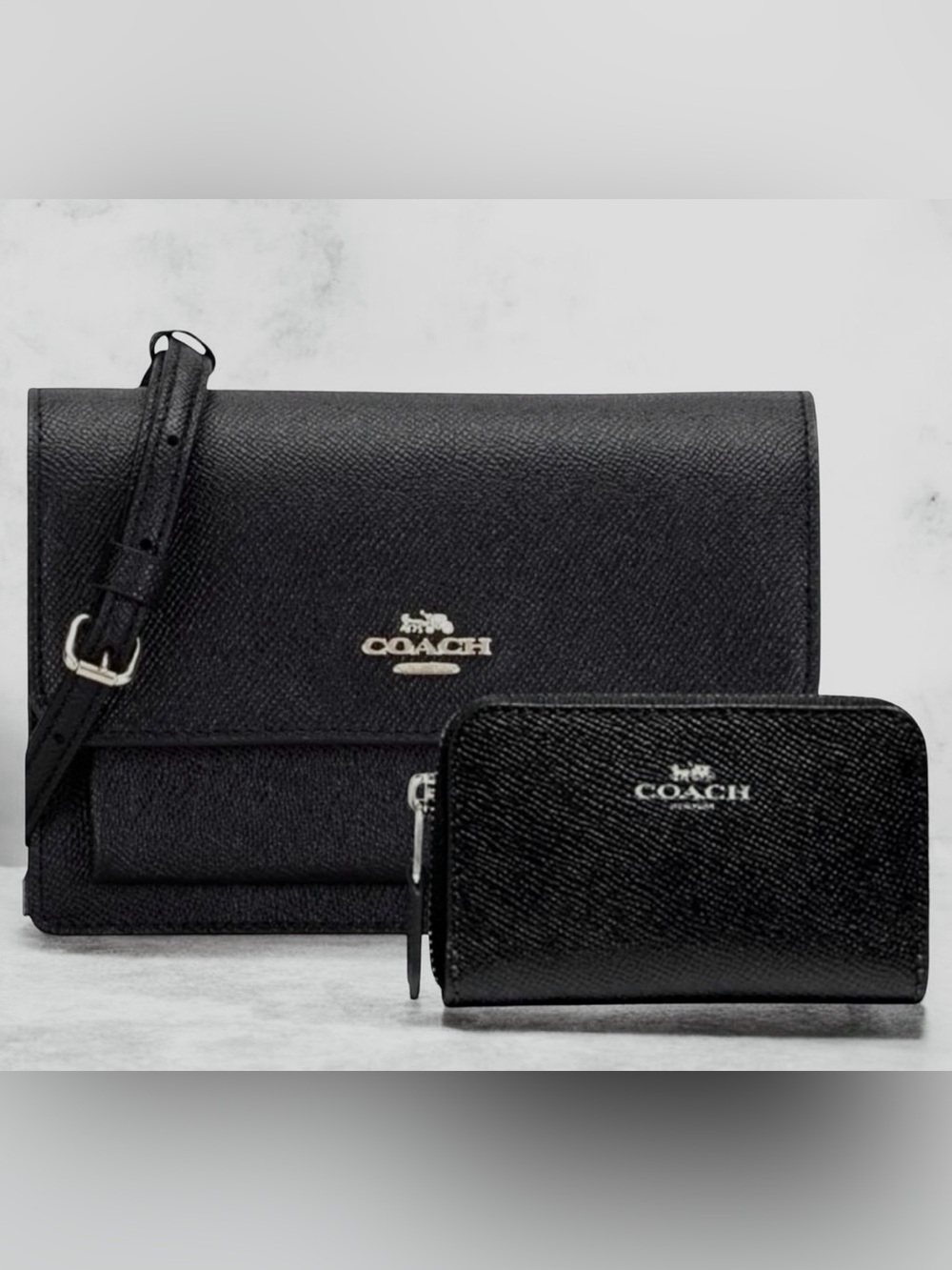 Coach Foldover Women's Bag, in Signature Canvas with matching wallet. Black